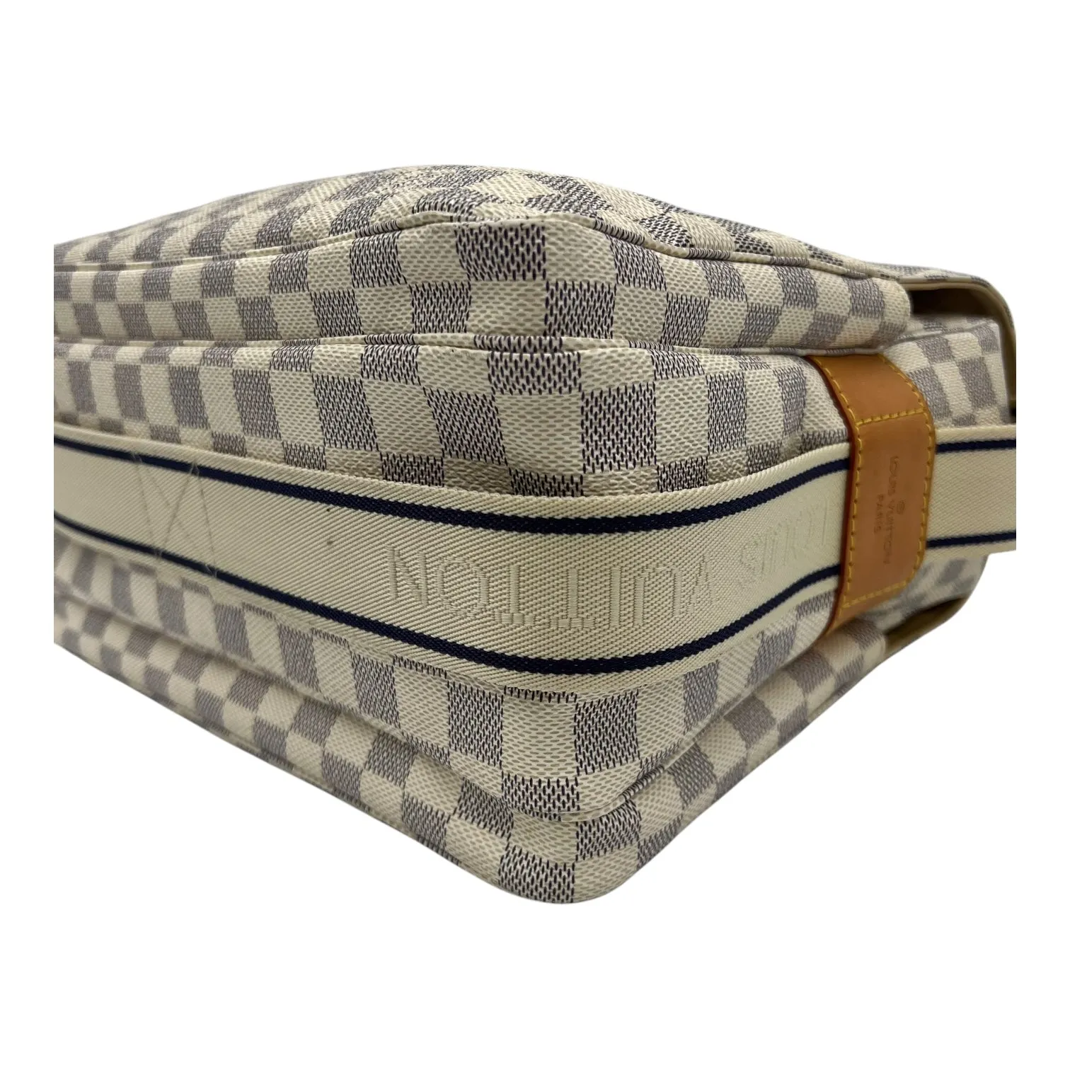 Naviglio Crossbody Bag Damier Azur in Coated Canvas, Enamel hardware