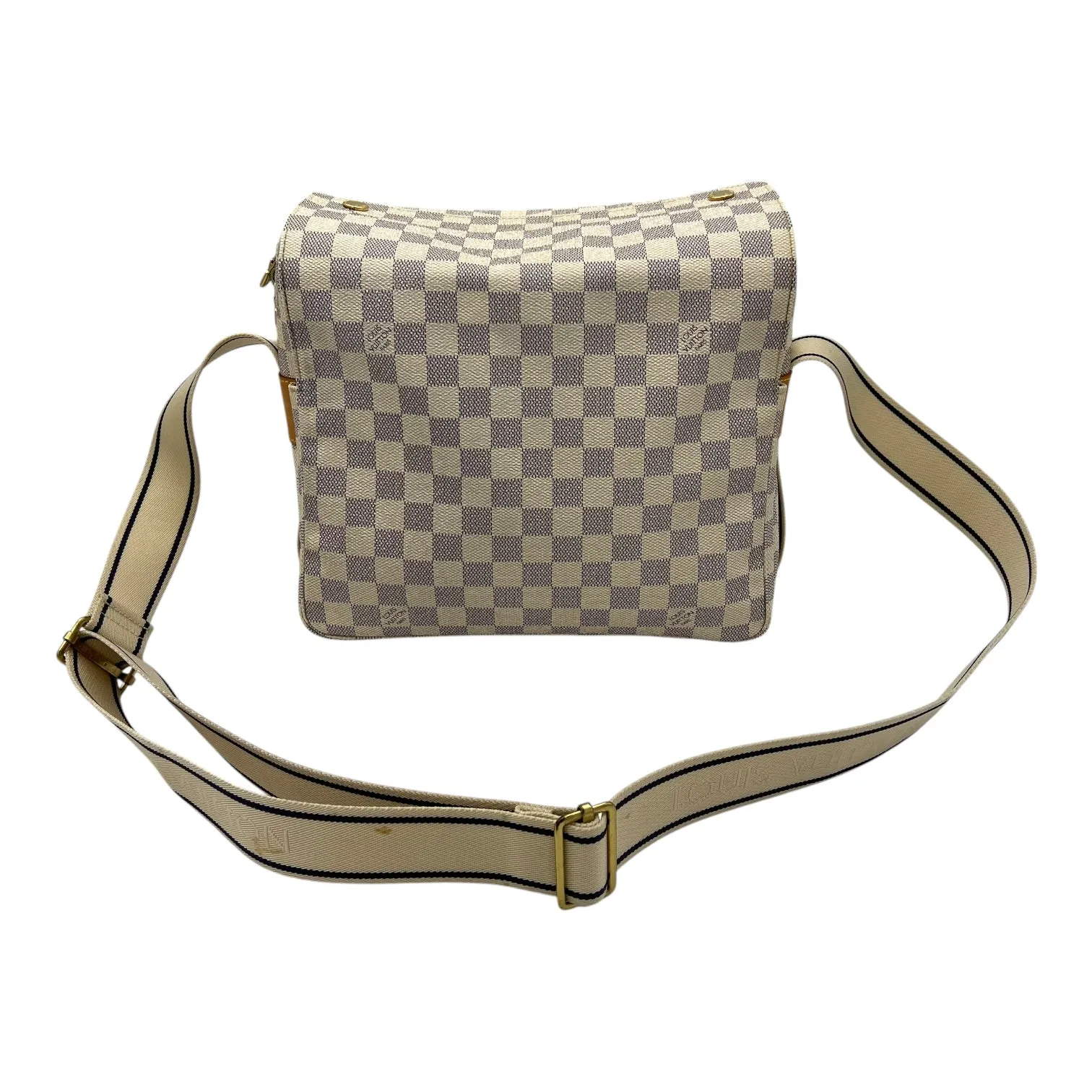 Naviglio Crossbody Bag Damier Azur in Coated Canvas, Enamel hardware