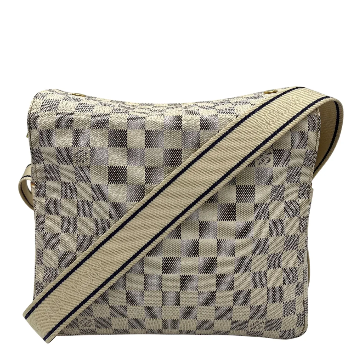 Naviglio Crossbody Bag Damier Azur in Coated Canvas, Enamel hardware