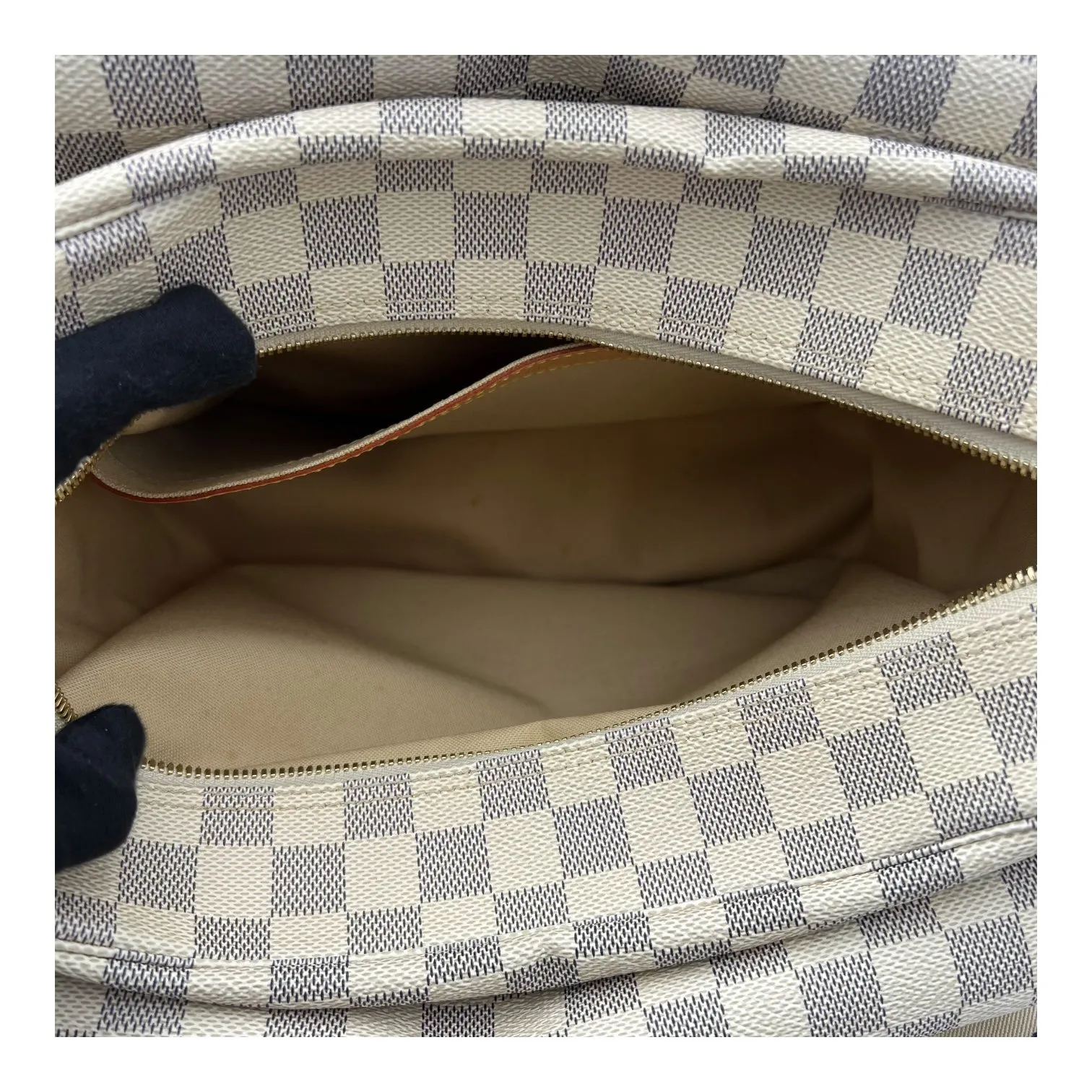 Naviglio Crossbody Bag Damier Azur in Coated Canvas, Enamel hardware