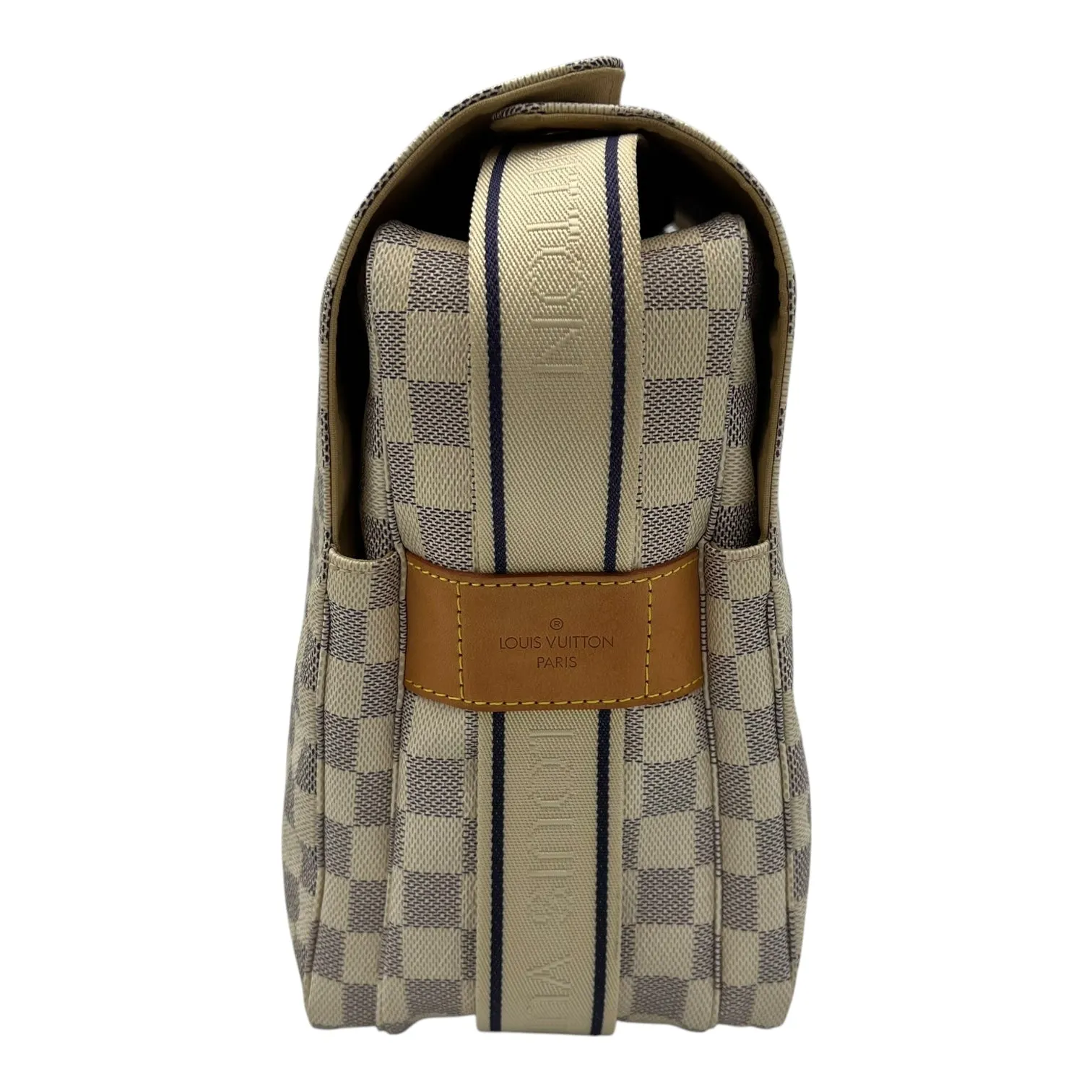 Naviglio Crossbody Bag Damier Azur in Coated Canvas, Enamel hardware