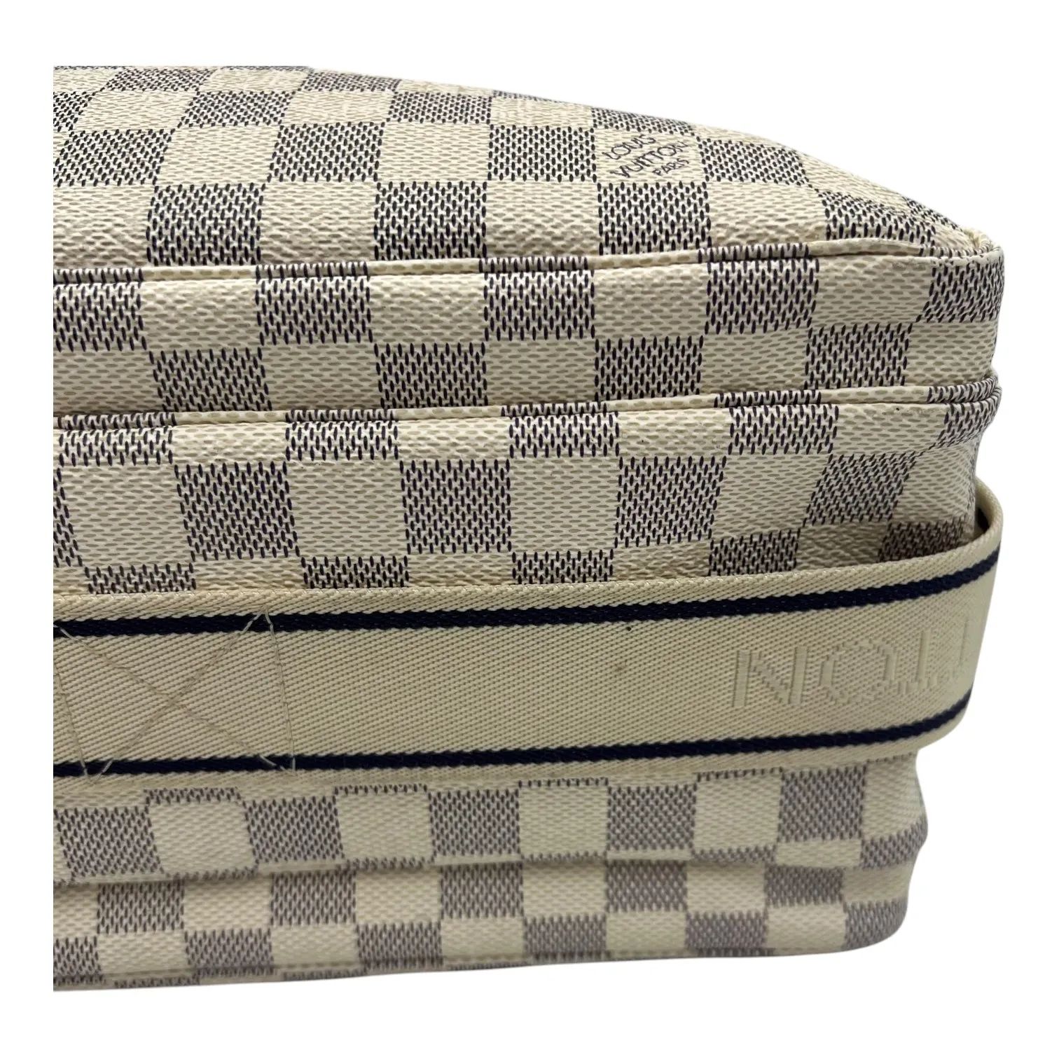 Naviglio Crossbody Bag Damier Azur in Coated Canvas, Enamel hardware