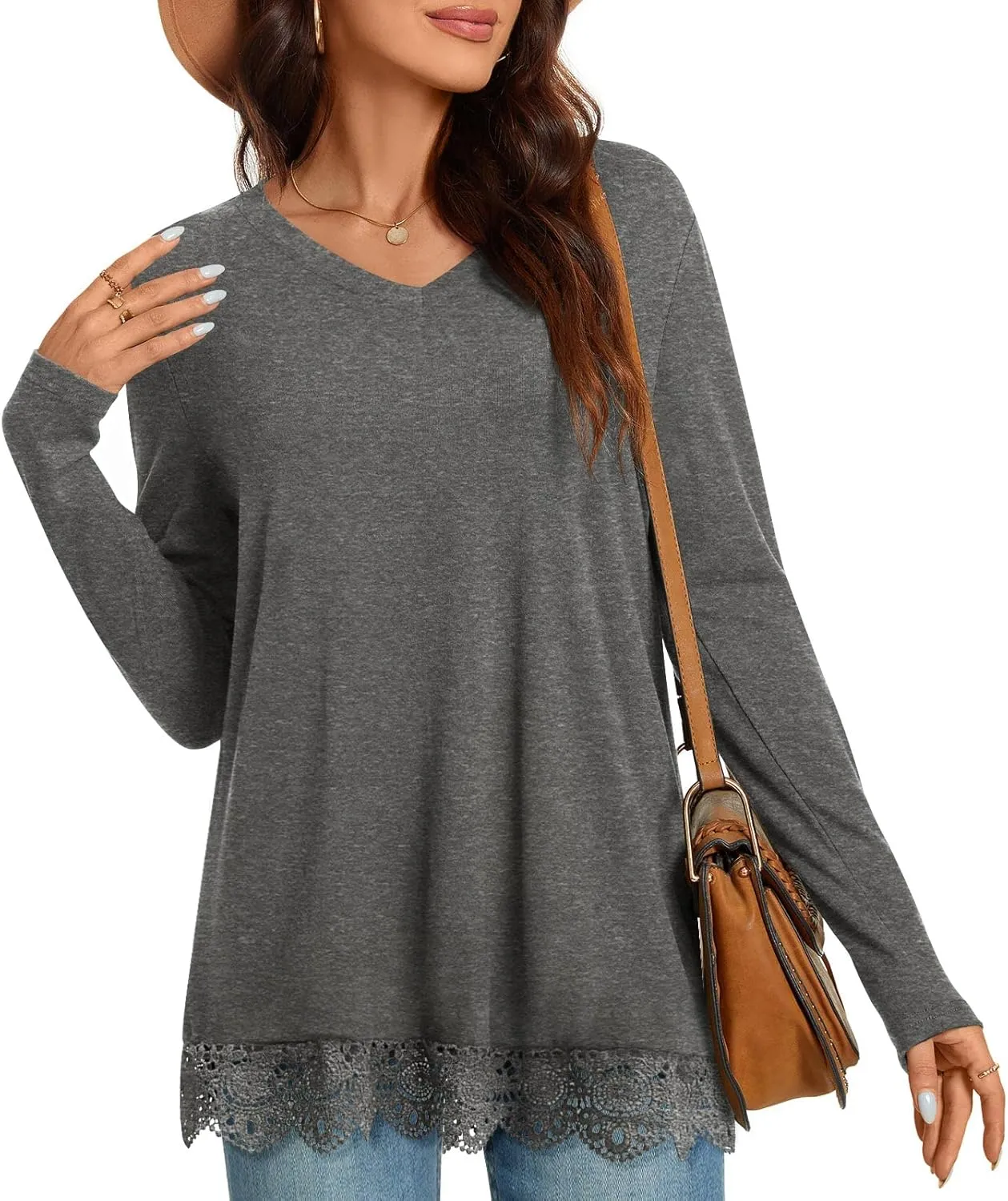 Netsmile Women's Fall Long Sleeve V-Neck Tunic Tops Casual Sweatshirt for Leggings