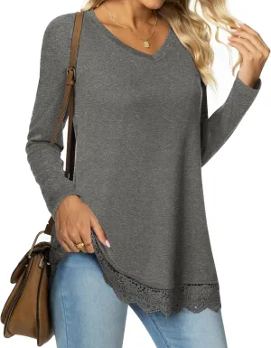 Netsmile Women's Fall Long Sleeve V-Neck Tunic Tops Casual Sweatshirt for Leggings