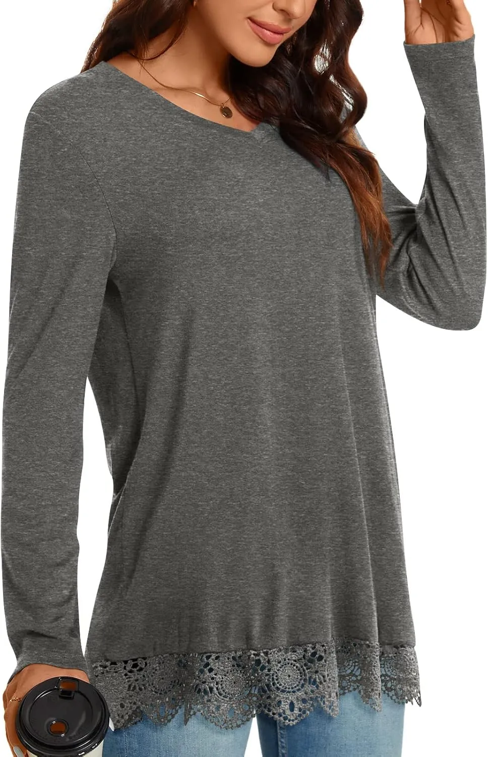 Netsmile Women's Fall Long Sleeve V-Neck Tunic Tops Casual Sweatshirt for Leggings