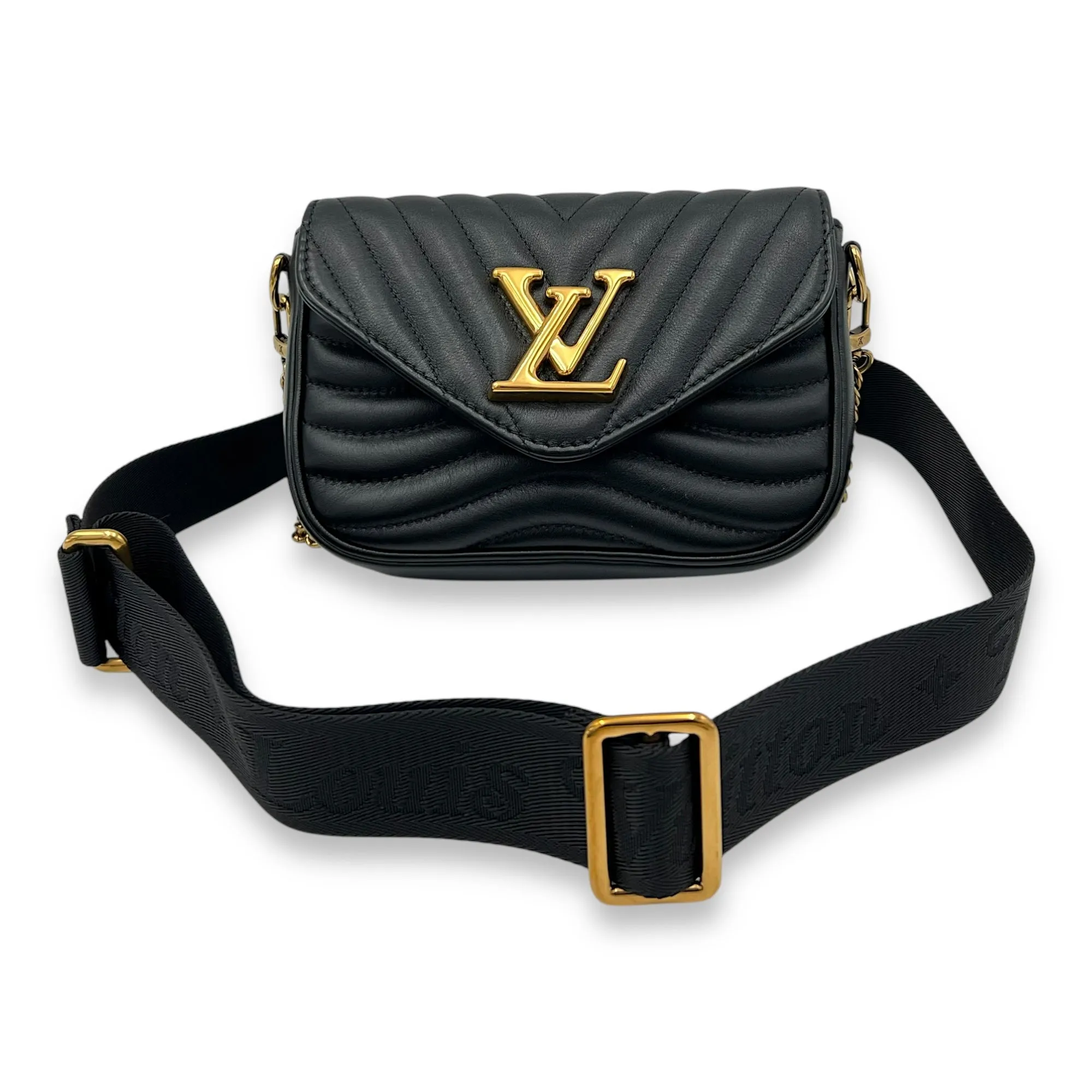 New Wave Crossbody Bag Black in Calfskin, Gold hardware