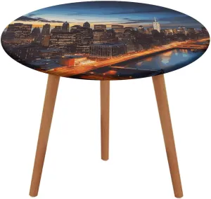 New York City Scenery Printed Round Tablecloth with Elastic Edge, Waterproof Oxford Cloth,