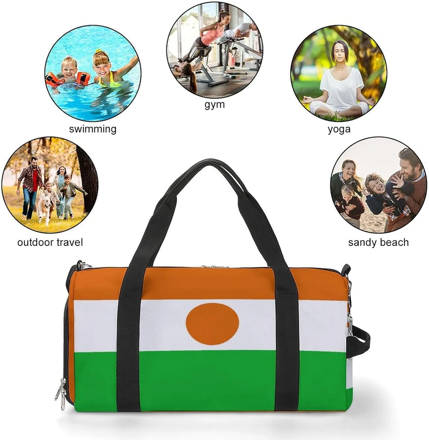 Niger Flag Gym Duffel for Boys Girls with Waterproof Shoe Compartment Tote