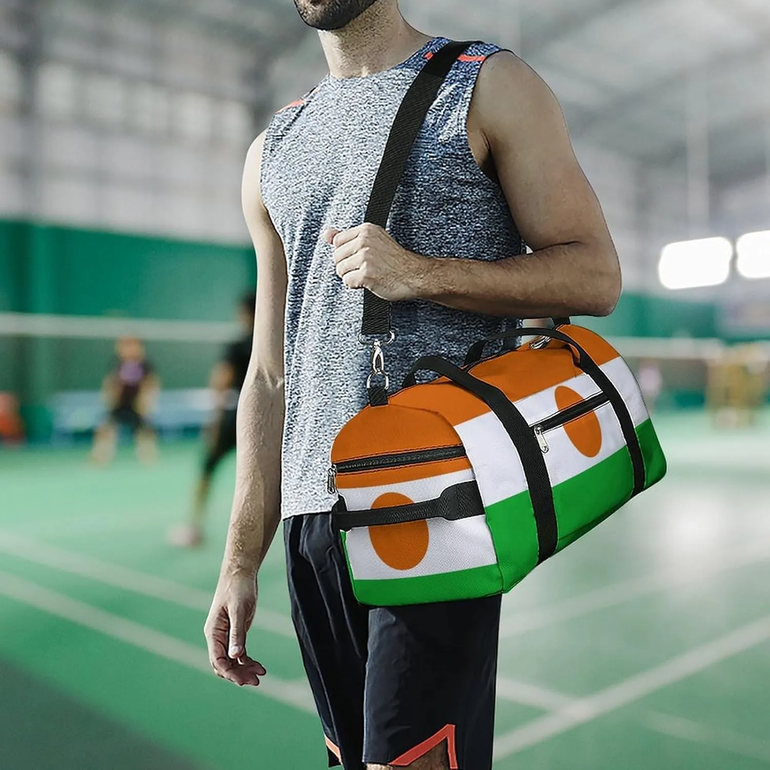 Niger Flag Gym Duffel for Boys Girls with Waterproof Shoe Compartment Tote