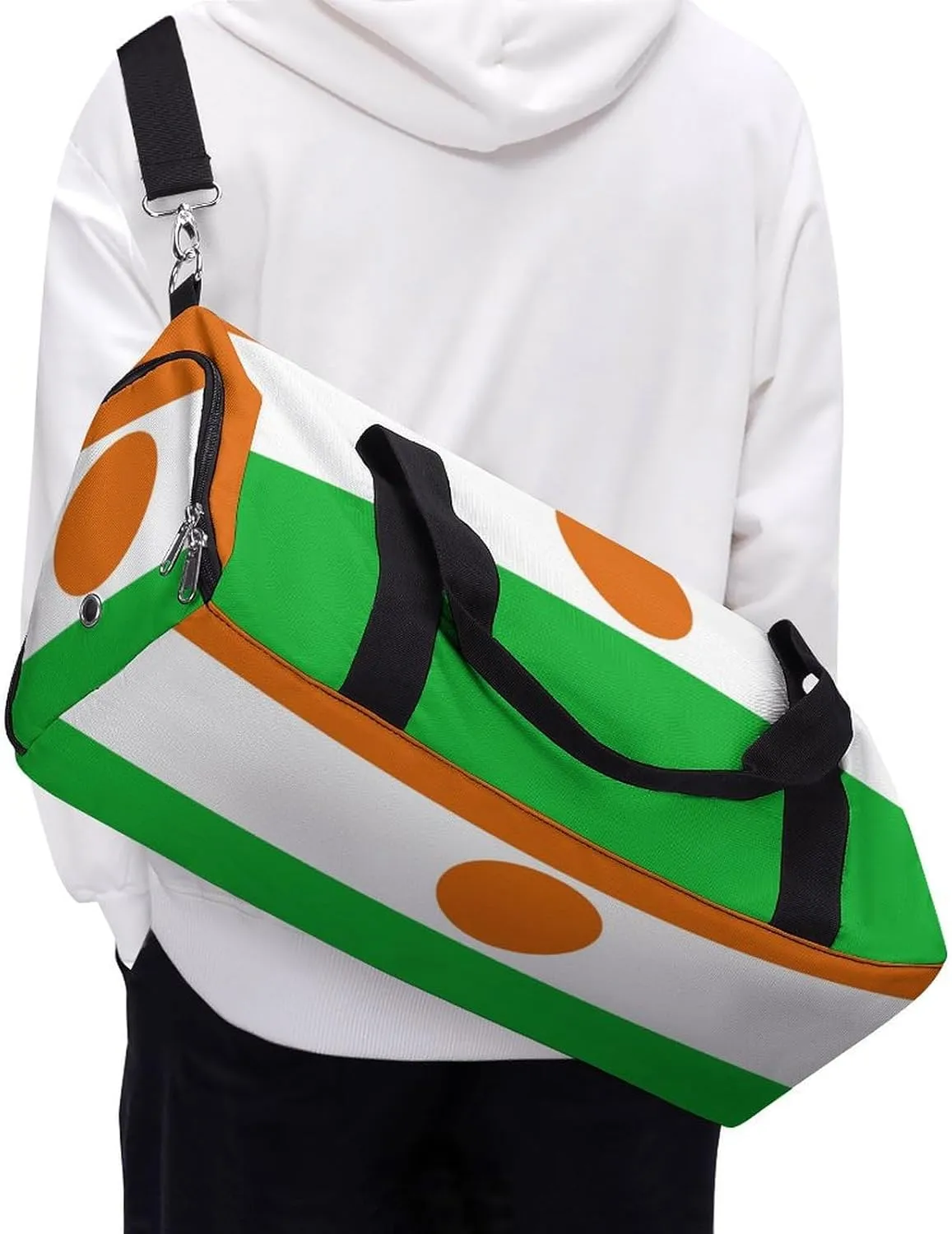 Niger Flag Gym Duffel for Boys Girls with Waterproof Shoe Compartment Tote