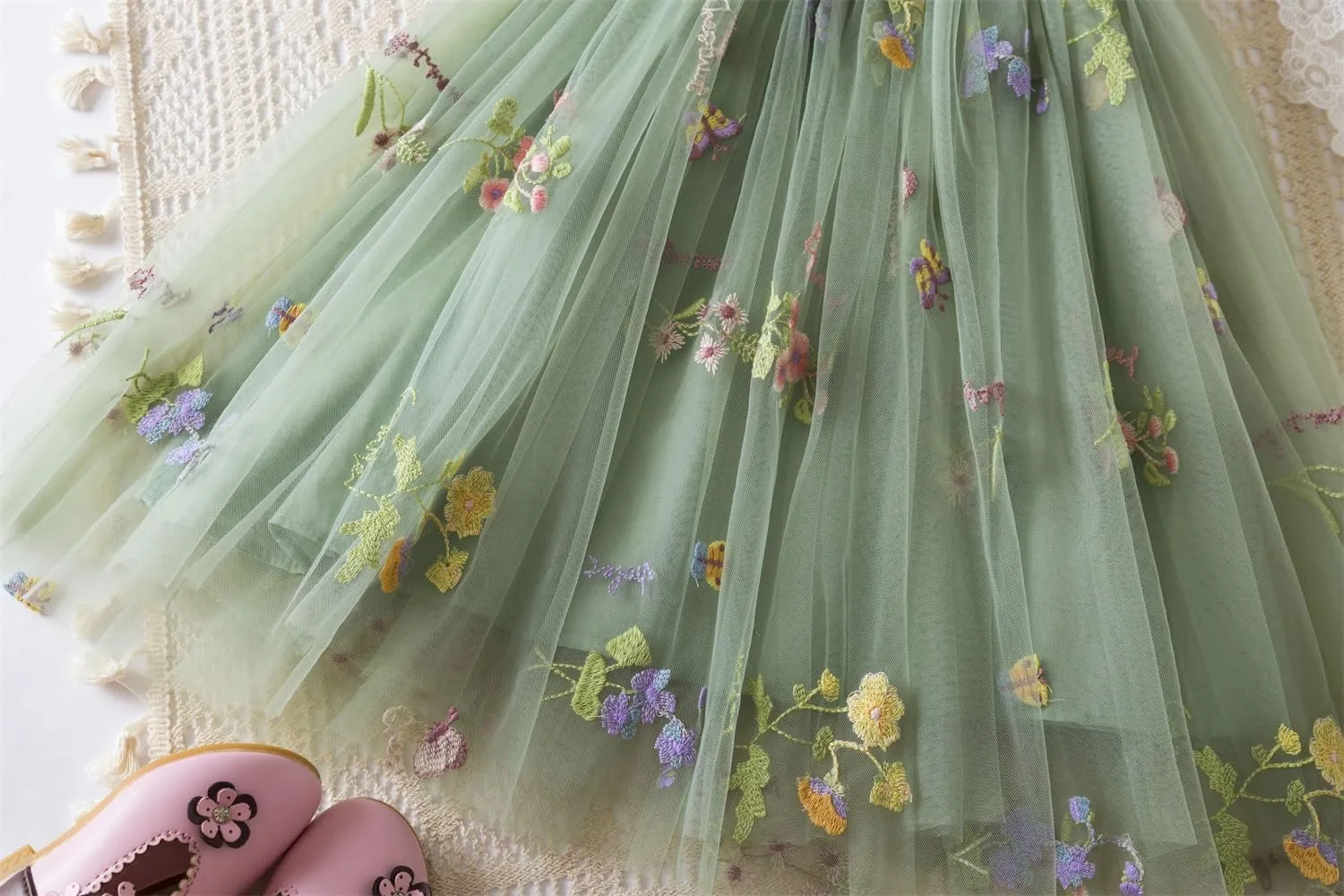 NNJXD Baby Girl Tulle Dress Casual Flower Embroidery Toddler Dresses