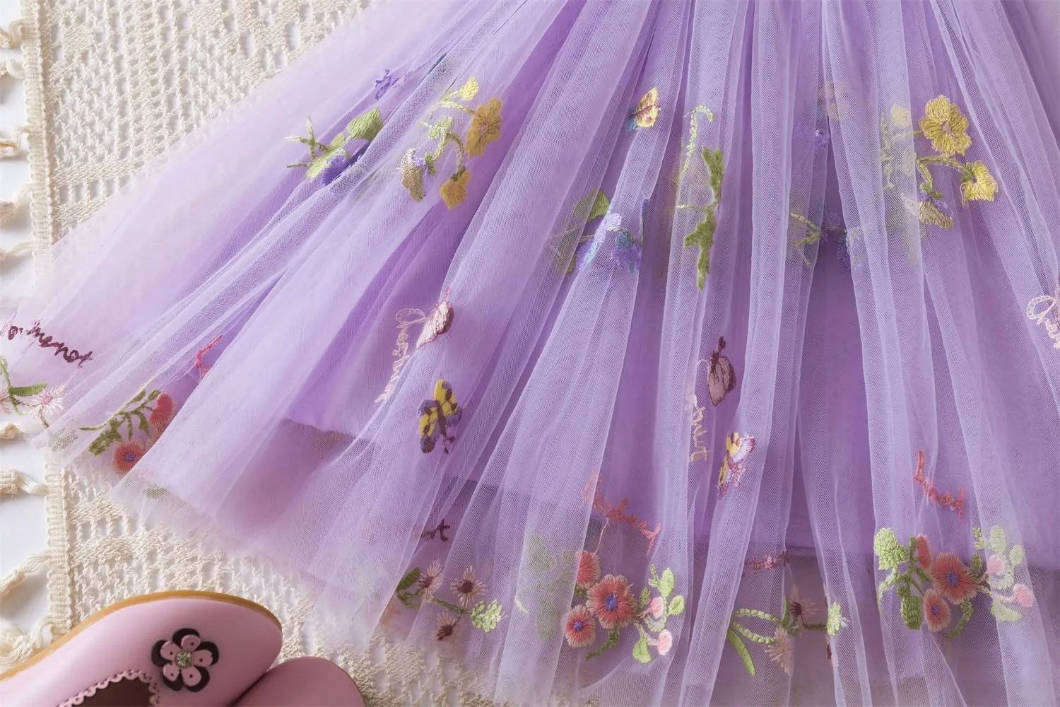 NNJXD Baby Girl Tulle Dress Casual Flower Embroidery Toddler Dresses