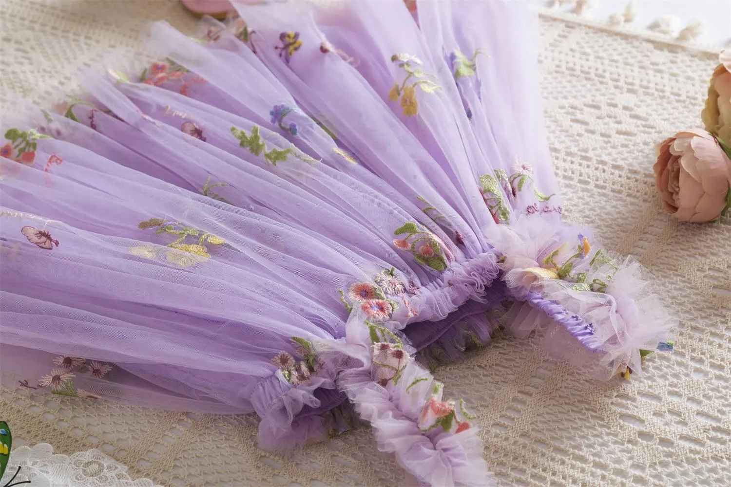 NNJXD Baby Girl Tulle Dress Casual Flower Embroidery Toddler Dresses