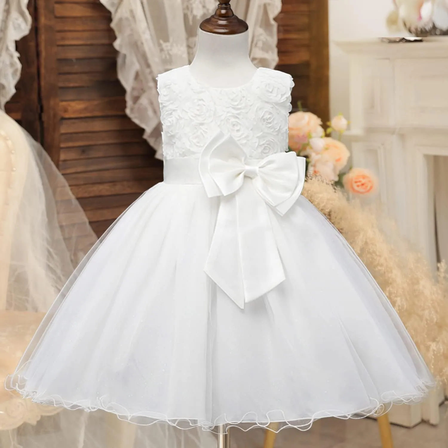 NNJXD Girl Sleeveless Lace 3D Flower Tutu Holiday Princess Dresses