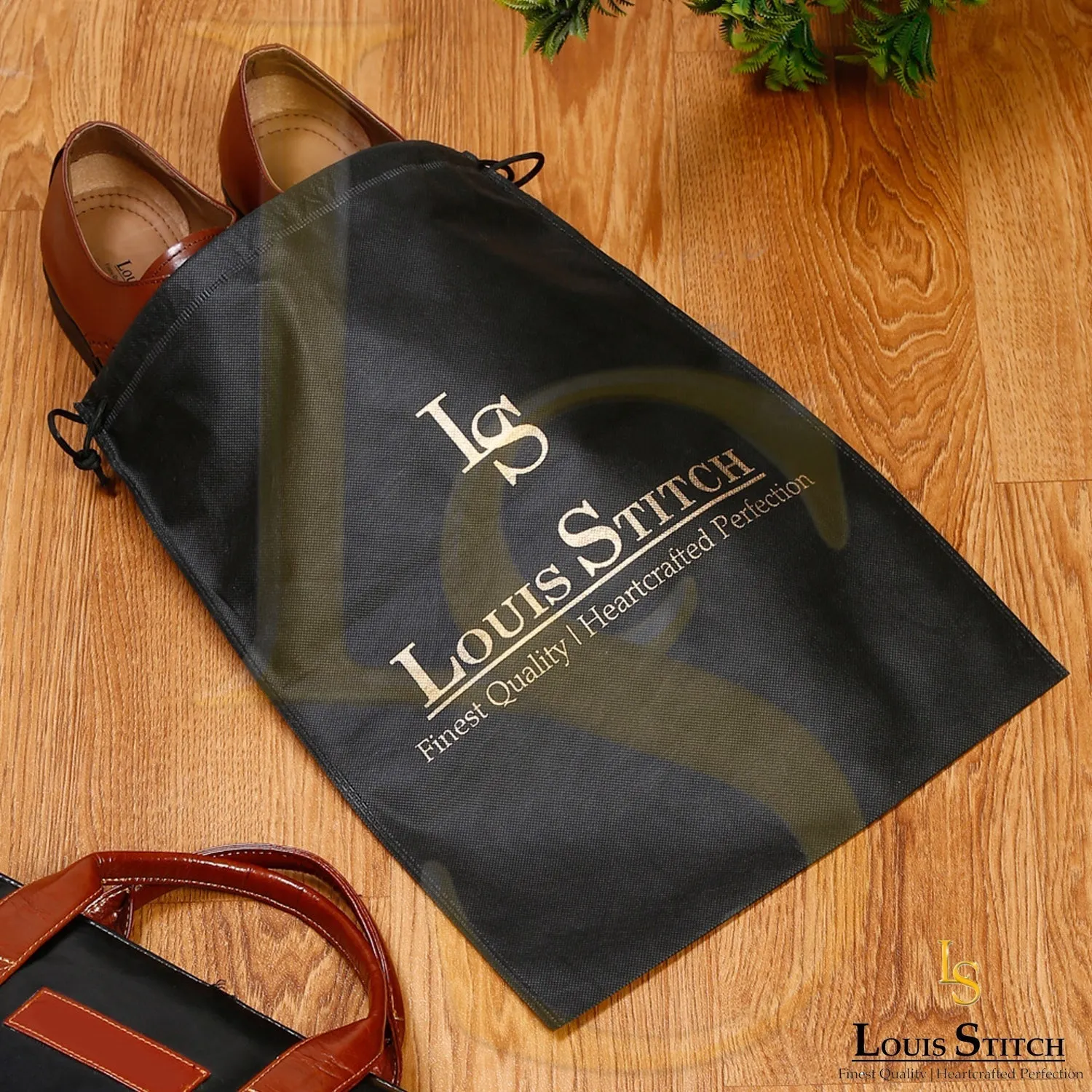 Non Woven Shoe Bag Pack Of  24 Black & Beige Plain