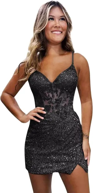 Noras dress Sweetheart Homecoming Dress Mini Spaghetti Straps Sequin Applique Cocktail Party Dresses for Teens NO158