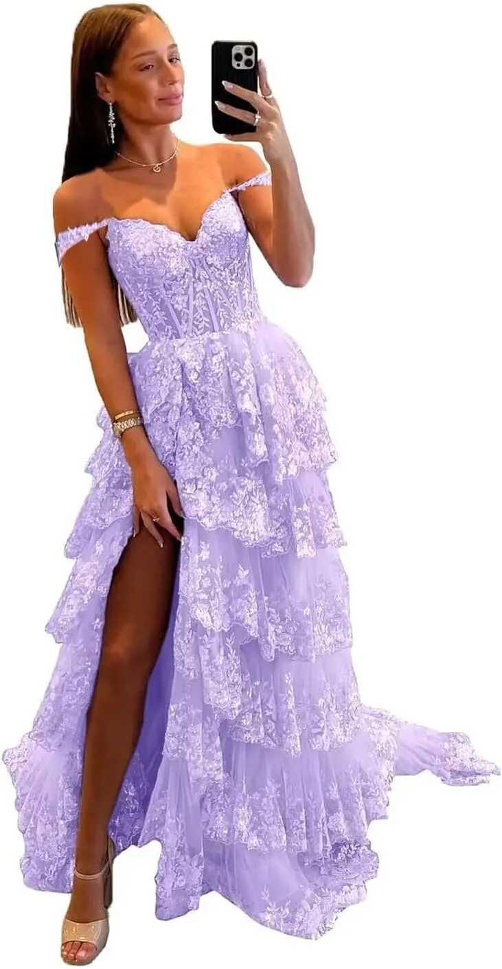 Noras dress Sweetheart Prom Dress Long with Slit Off The Shoulder Lace Applique Evening Dress for Teens NO114