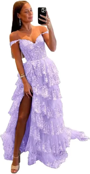 Noras dress Sweetheart Prom Dress Long with Slit Off The Shoulder Lace Applique Evening Dress for Teens NO114