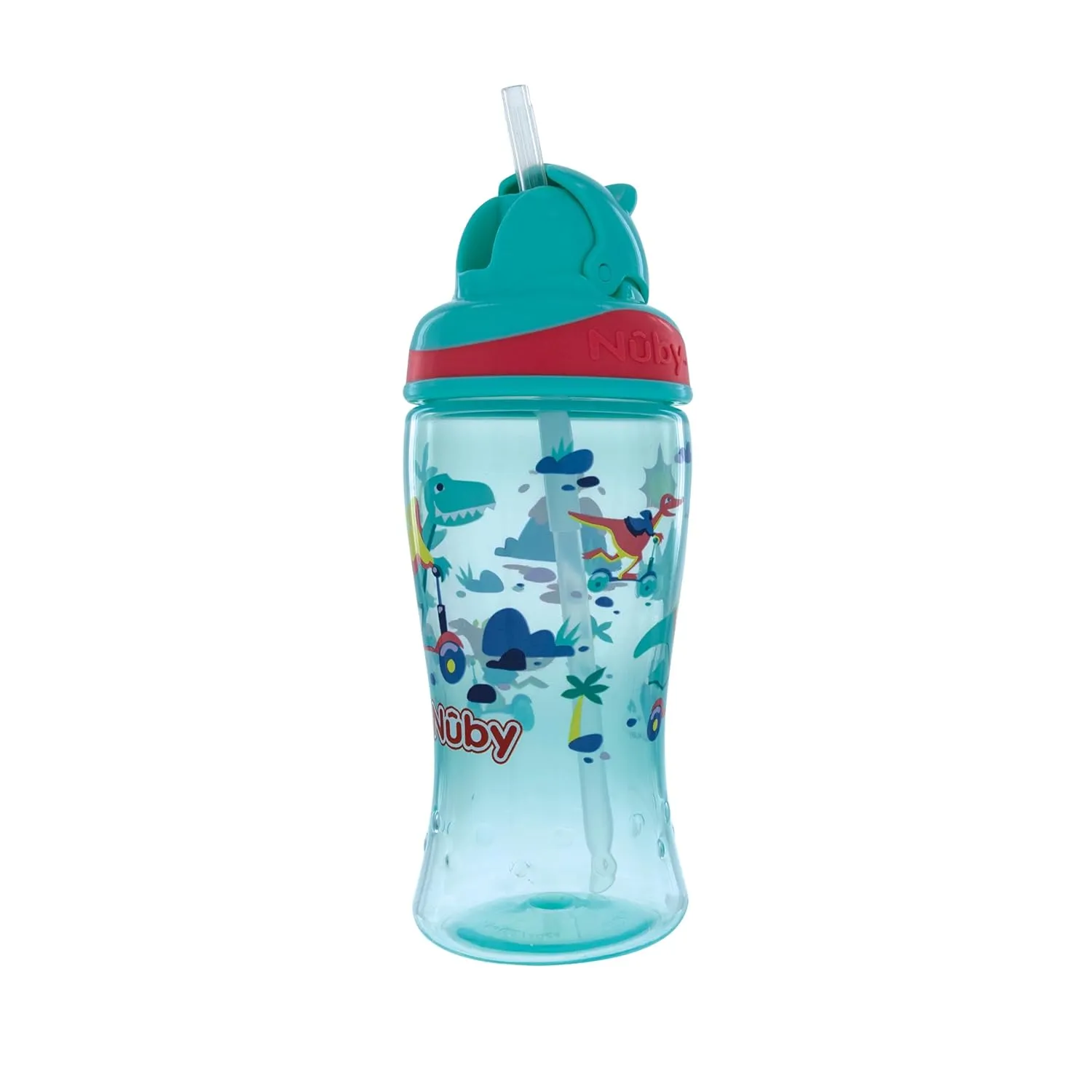 Nuby 2-Pack Thirsty Kids No-Spill Flip-it Printed Boost Cup with Thin Soft Straw - 12oz, 18  Months, 2-Pack, Blue Astronaut & Aqua Mountain