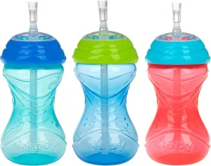 Nuby 3 Piece No-Spill Easy Grip Cup with Flex Straw, Clik It Lock Feature, Boy, 10 Ounce