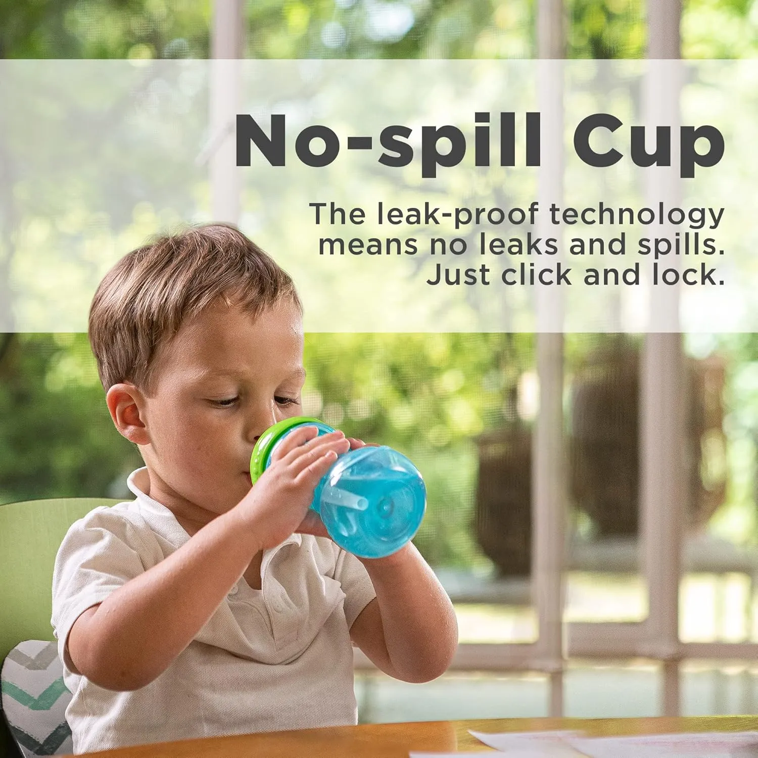 Nuby 3 Piece No-Spill Easy Grip Cup with Flex Straw, Clik It Lock Feature, Boy, 10 Ounce
