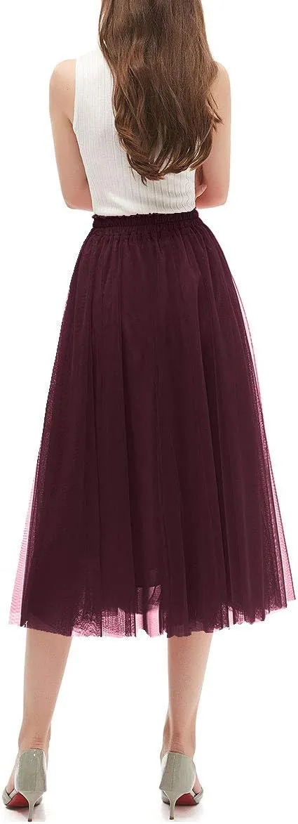 OBBUE Women's A Line Tulle Party Evening Tutu Skirts Tea Length