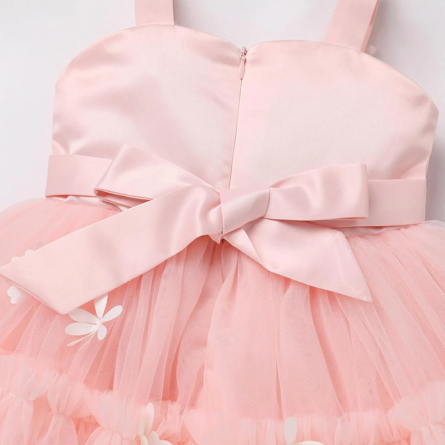 OBEEII Toddler Baby Girl Birthday Dress Sleeveless Satin Bowknot Butterfly Strawberry Tulle Dress Flower Girl Pageant Dress