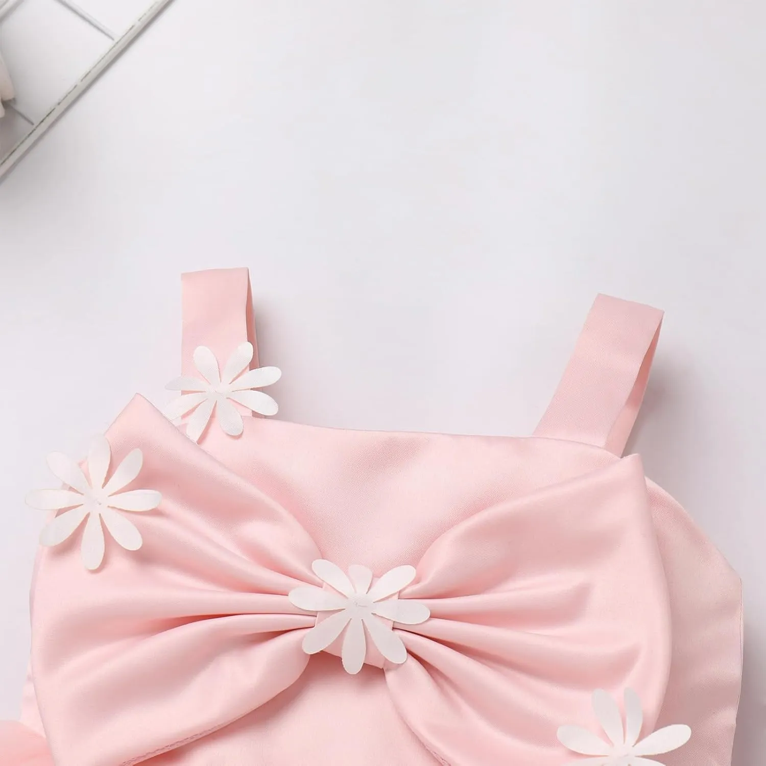 OBEEII Toddler Baby Girl Birthday Dress Sleeveless Satin Bowknot Butterfly Strawberry Tulle Dress Flower Girl Pageant Dress