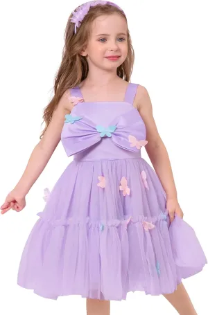 OBEEII Toddler Baby Girl Birthday Dress Sleeveless Satin Bowknot Butterfly Strawberry Tulle Dress Flower Girl Pageant Dress