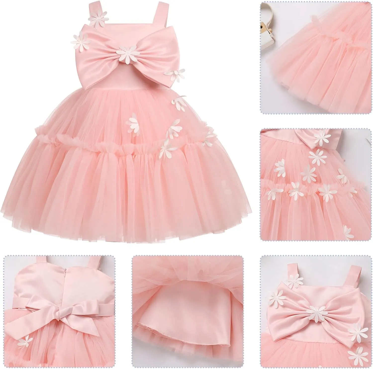 OBEEII Toddler Baby Girl Birthday Dress Sleeveless Satin Bowknot Butterfly Strawberry Tulle Dress Flower Girl Pageant Dress