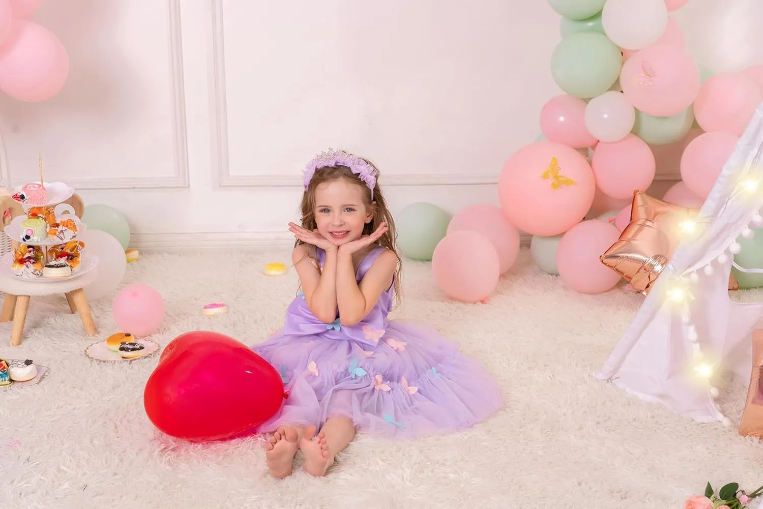 OBEEII Toddler Baby Girl Birthday Dress Sleeveless Satin Bowknot Butterfly Strawberry Tulle Dress Flower Girl Pageant Dress