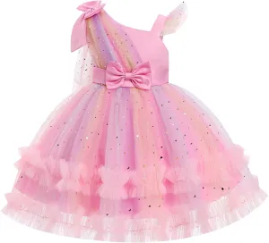 OBEEII Toddler Baby Girls Pageant Dress Sequins Heart Tulle Tutu Dress Flower Wedding Princess Birthday Party Prom Gown