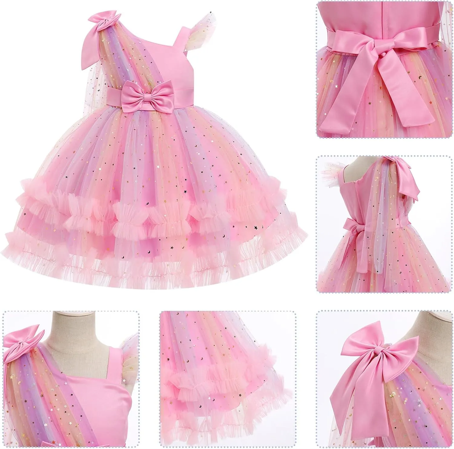 OBEEII Toddler Baby Girls Pageant Dress Sequins Heart Tulle Tutu Dress Flower Wedding Princess Birthday Party Prom Gown