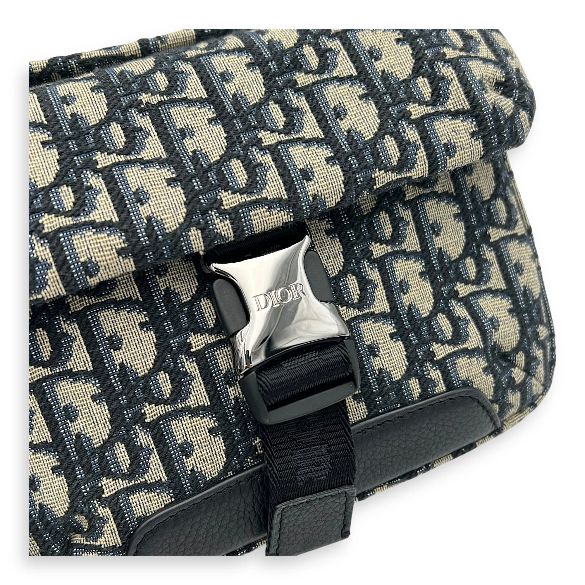 Oblique Blue Crossbody Bag in Jacquard, Silver hardware