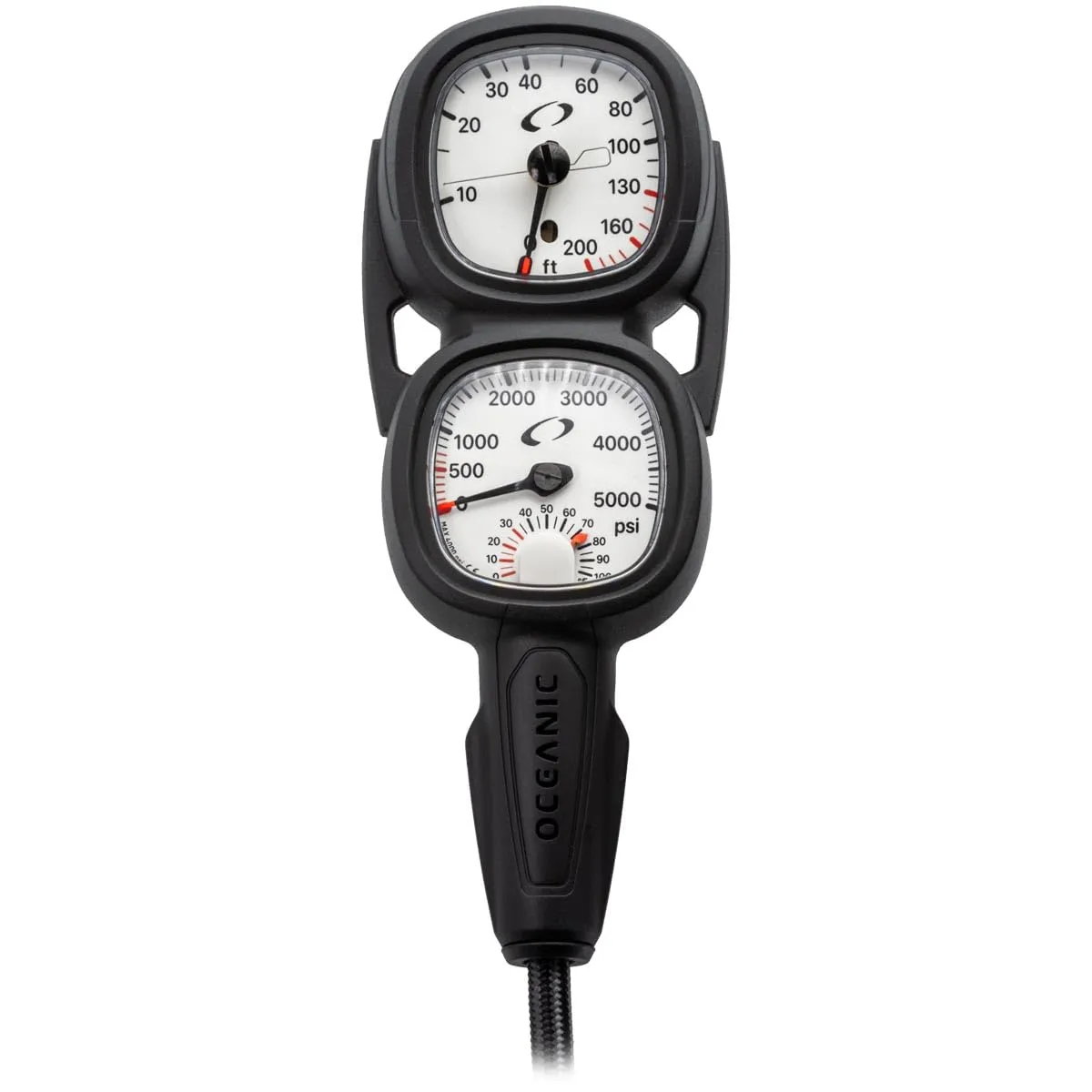 OCEANIC Maxview Combo: Includes Pressure and Depth gauges | Oversized gauges, for Easy Viewing | Pressure Gauge Available in PSI or Bar | 36" House Included | PSI/Fahrenheit/Feet