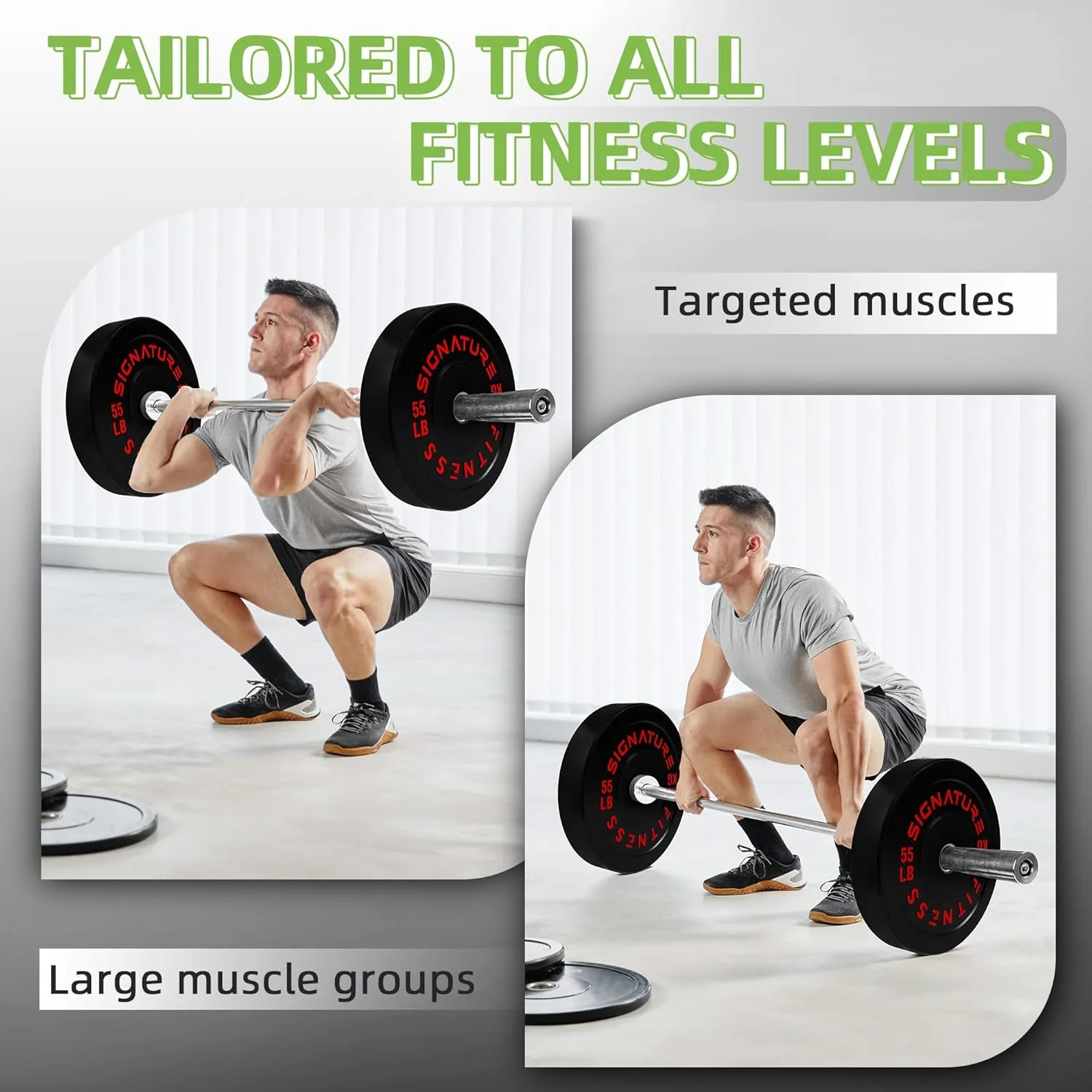 Olympic Bumper Plates with Steel Hub 2-Inch Weight Plates for Strength Training & Weightlifting, Pairs or Sets or Sets with Barbell
