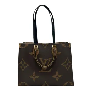 OnTheGo MM Brown Top Handle Bag in Coated Canvas, Gold hardware