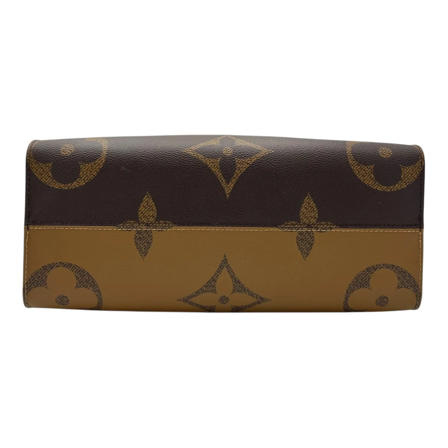 OnTheGo MM Brown Top Handle Bag in Coated Canvas, Gold hardware