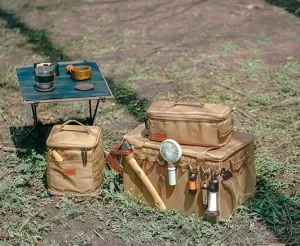 Outdoor cooking utensils and tableware sets, anti-collision picnic bag storage bag, picnic tote bag, ice bag, small size (black)
