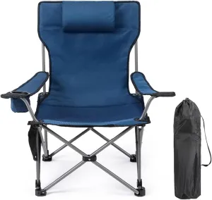 Outdoor Reclining Camping Chairs Adjustable 2 Position Foldable Adults Lounge with Cup Holder and Headrest 264 LBS Capacity (Color : Blue)
