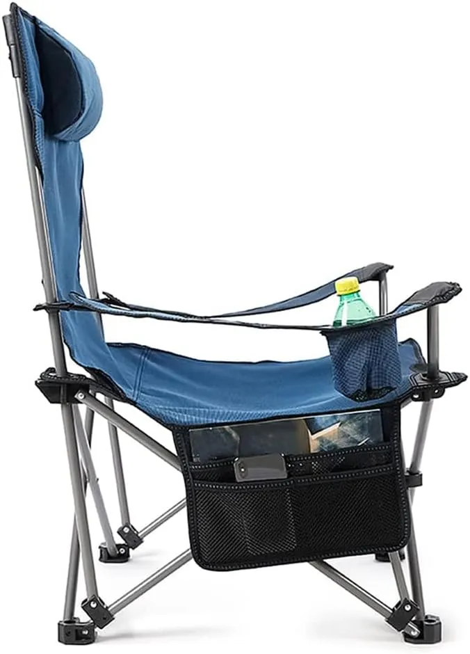 Outdoor Reclining Camping Chairs Adjustable 2 Position Foldable Adults Lounge with Cup Holder and Headrest 264 LBS Capacity (Color : Blue)