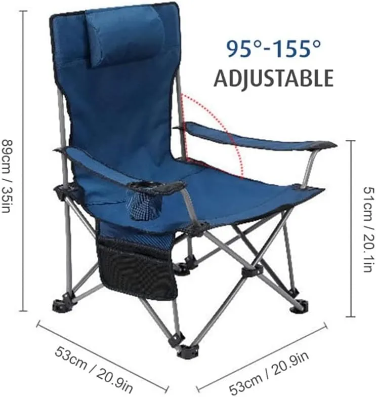 Outdoor Reclining Camping Chairs Adjustable 2 Position Foldable Adults Lounge with Cup Holder and Headrest 264 LBS Capacity (Color : Blue)