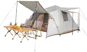 Outdoor Tent,Tent for 3-5 People, Double Layer Waterproof Camping Tent with Sunscreen and Rainfly, Two Doors and Two Windows, 210*210*135CM, Quicksand Gold