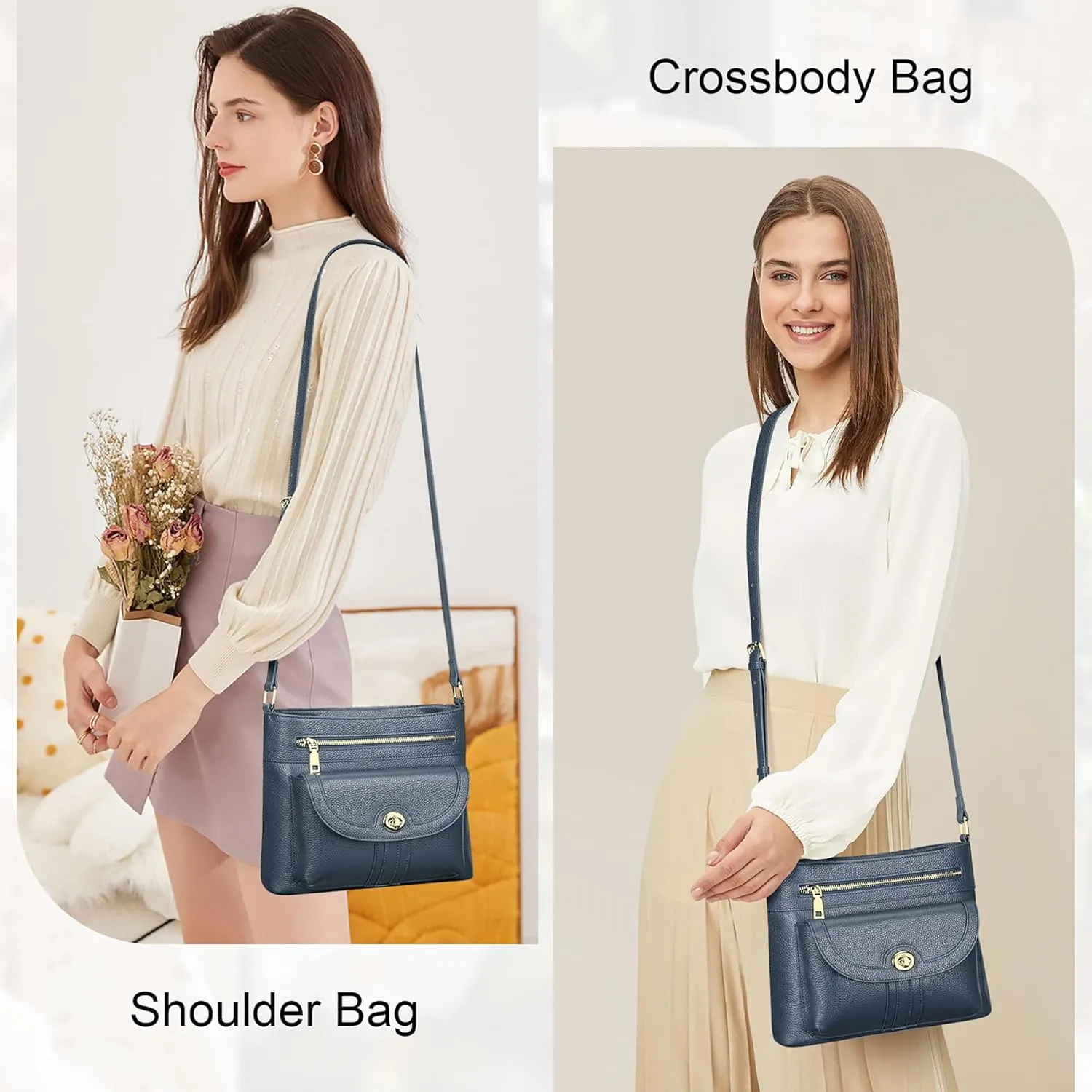 Over Earth Genuine Leather Crossbody Bags for Women Trendy Purses and Ladies Shoulder Handbags