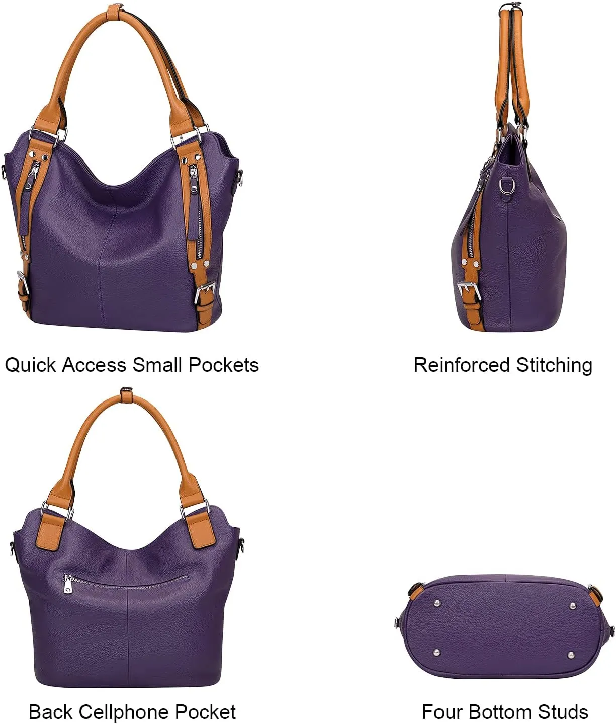 Over Earth Genuine Leather Handbags for Women Hobo Shoulder Bags Ladies Tote Bag