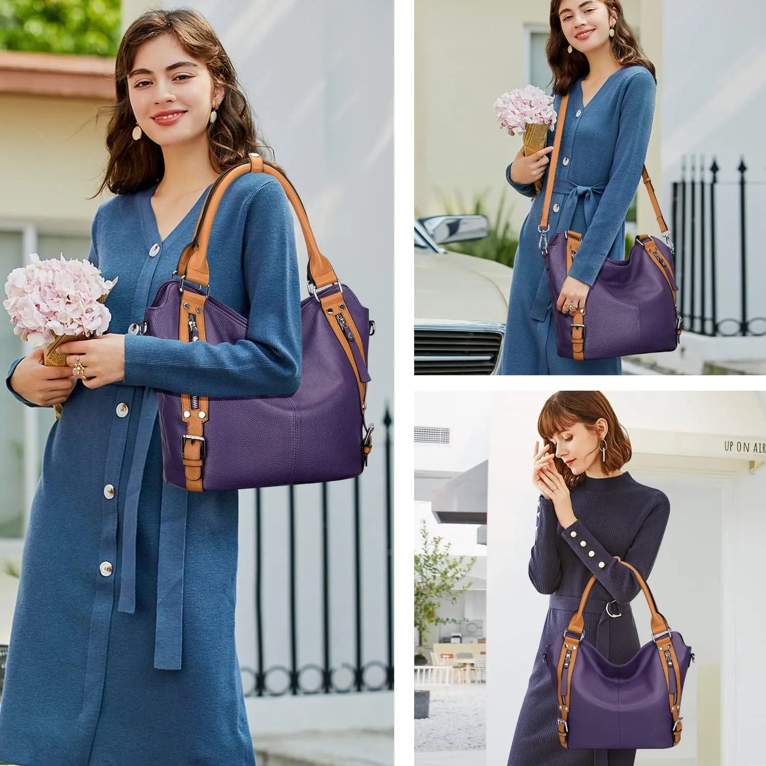 Over Earth Genuine Leather Handbags for Women Hobo Shoulder Bags Ladies Tote Bag