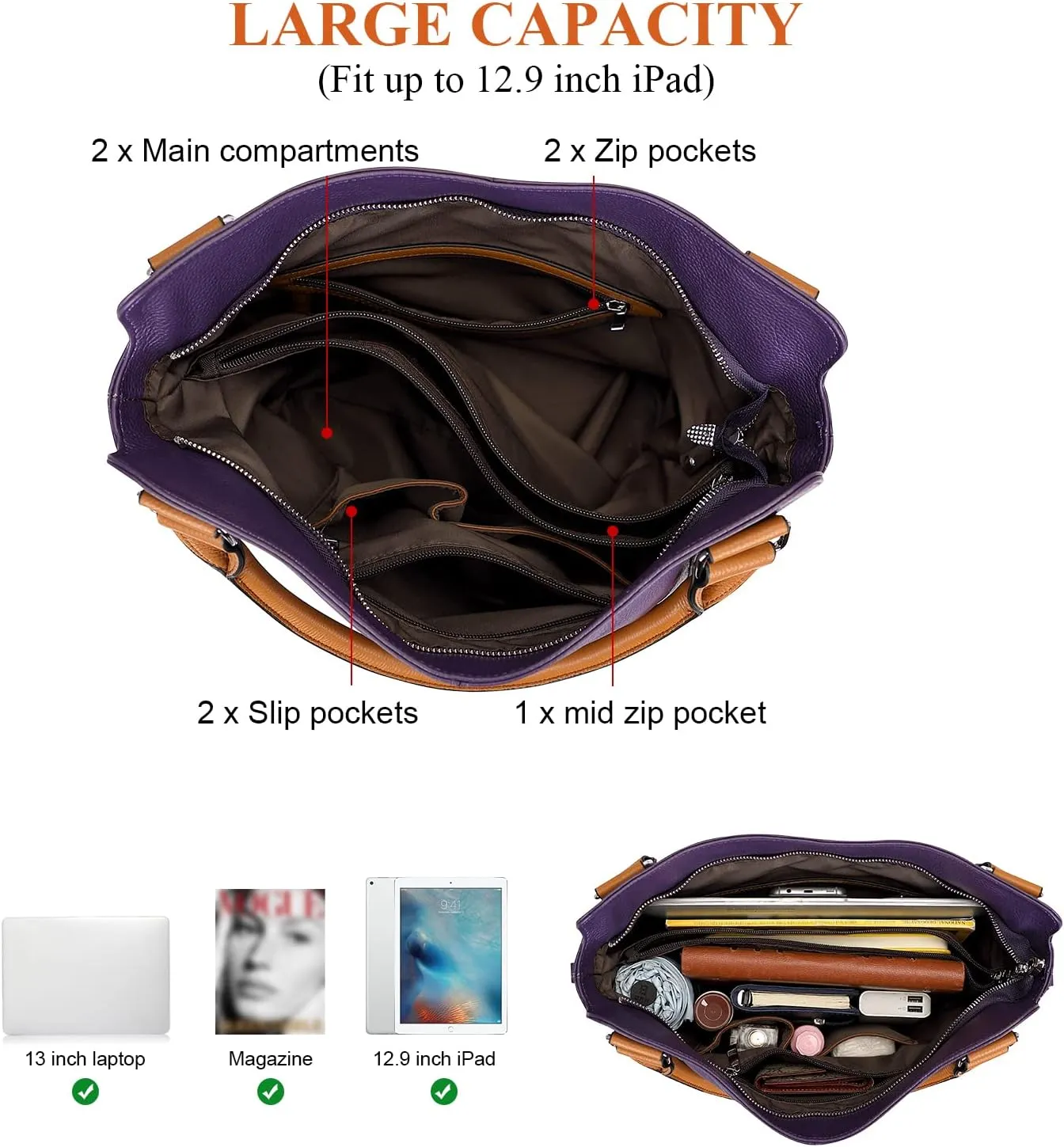 Over Earth Genuine Leather Handbags for Women Hobo Shoulder Bags Ladies Tote Bag