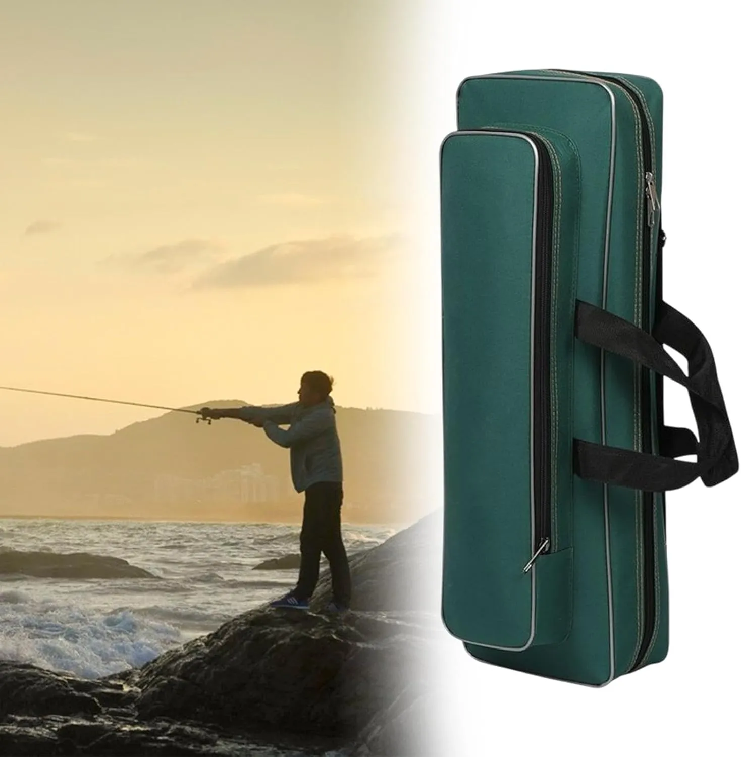 Oxford Cloth Fishing Bag Rod Carrier Scratch Resistant Portable Water Resistant Storage Carry Case Shoulders Bag for Outdoor, Dark Green, 60cm