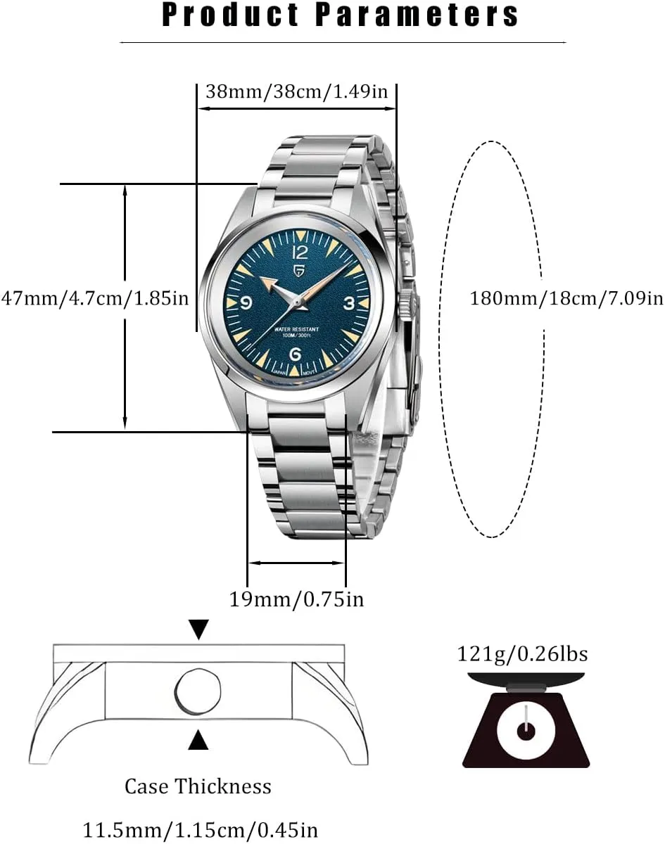 Pagani Design Minimalist Quartz Analog Wristwatches for Men, 38mm Dial, Stainless Steel, VH31 Movement, Secure Folding Clasp