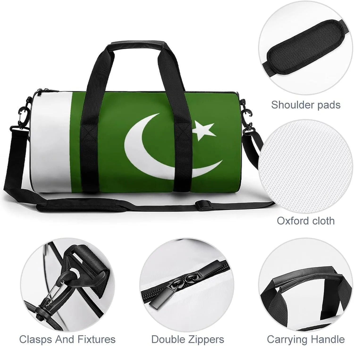 Pakistan Flag Travel Gym Duffel Bag for Women Men Dry Wet Separation Carry On Weekender